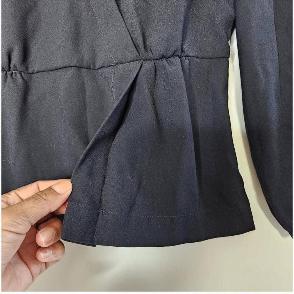 J.Crew Drapey Crepe Black Long Sleeve V-Neck Faux Wrap Blouse Sz 6 Preppy Chic - Picture 5 of 10